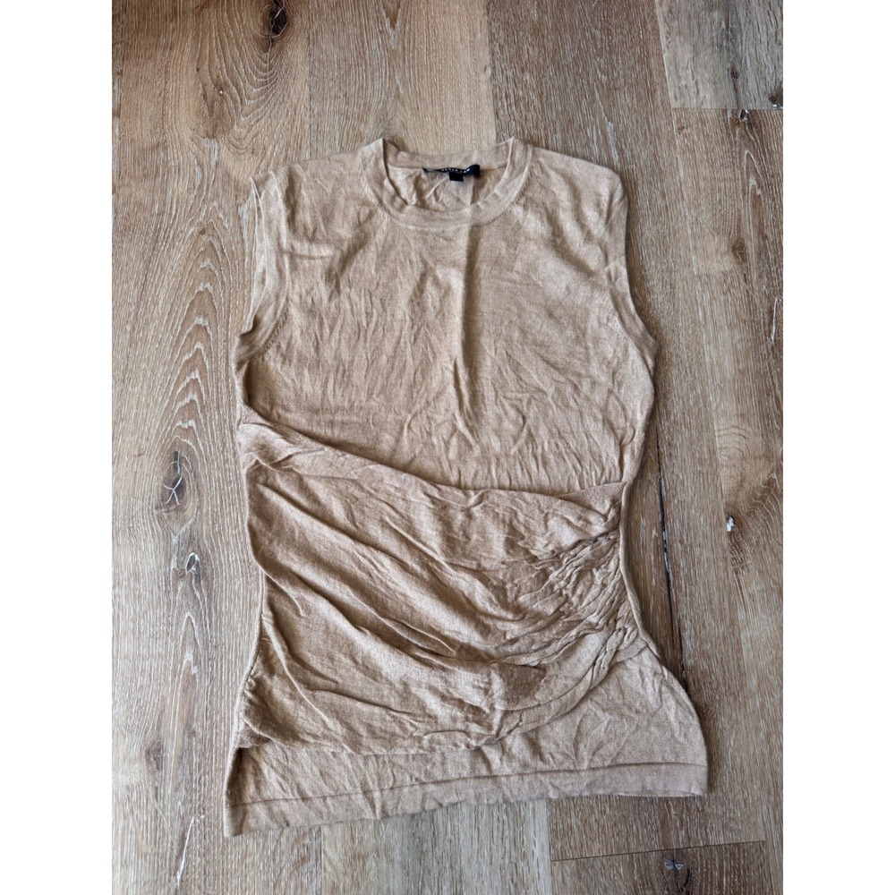 Derek Lam Camel Brown Cashmere Silk Ruched Sleeveless Knit Top Size XS‎
